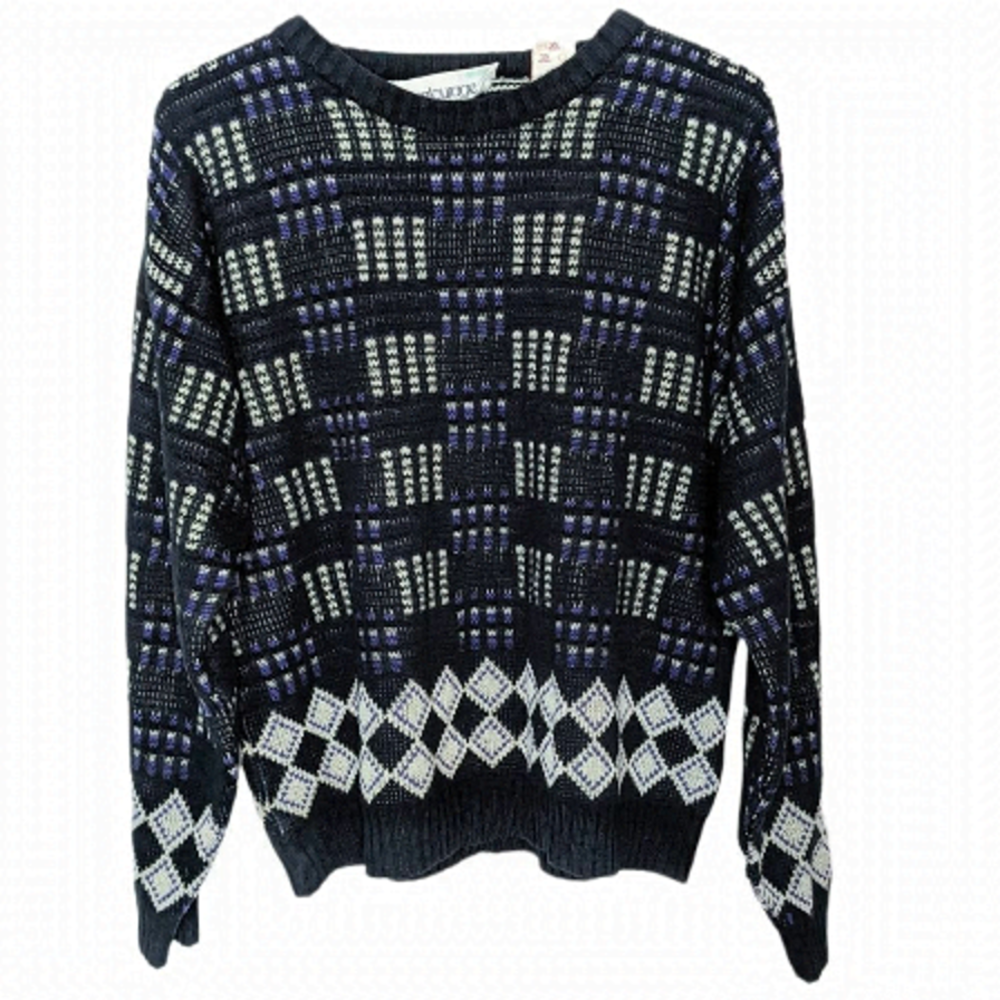 VINTAGE Textured geometric crew neck sweater Medium @Z